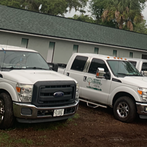 Anthony's landscaping trucks preparing to landscape property